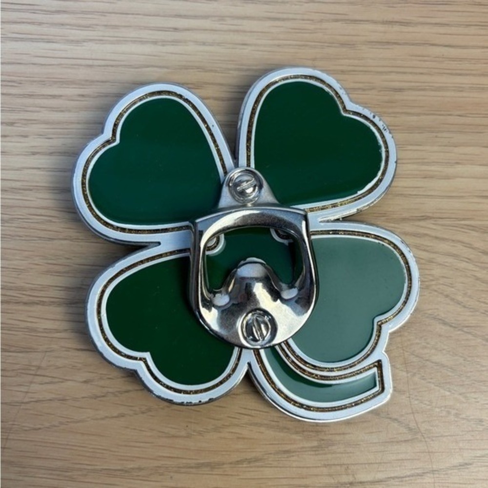 Unbranded Belt‎ Buckle Four Leaf Clover Bottle Opener Green Silver St Patricks
